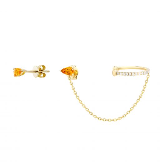 Cuff earrings with diamonds and citrine in yellow gold 1С034ДК-1724