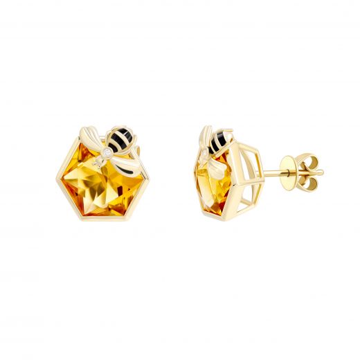 Earrings with citrines and diamonds in yellow gold 1C034-1498