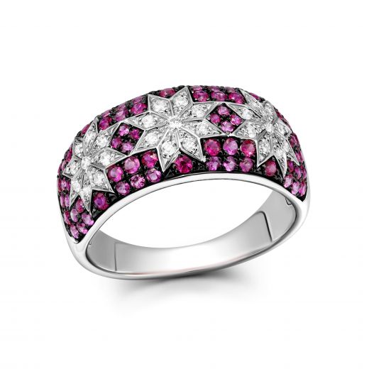 Ring with diamonds and rubies in white gold 1К759-0423