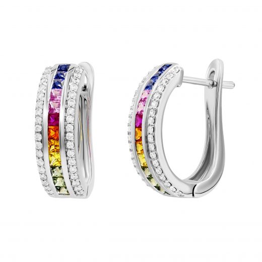 Earrings with diamonds and multi-sapphire in white gold 1С551-0450