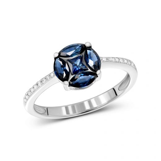 Ring with diamonds and sapphires in white gold 1К551-0584