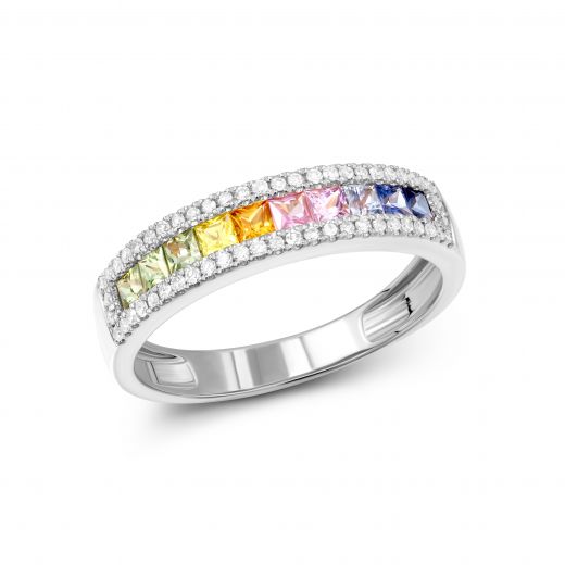 Ring with diamonds and multi-sapphire in white gold 1-210 917