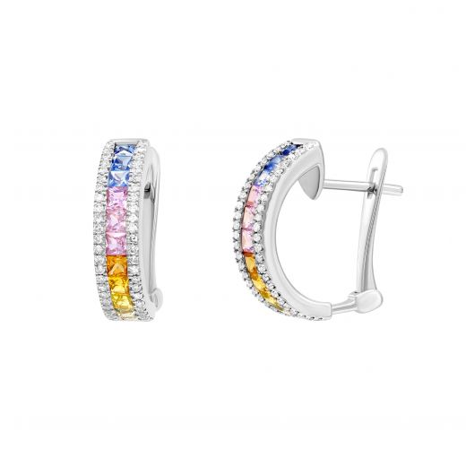 Earrings with diamonds and multi-sapphire in white gold 1С551-0284