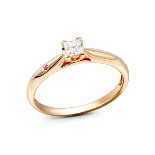 Princess cut diamond ring in rose gold 1К034ДК-1704