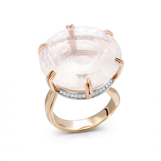 Ring with diamonds and rose quartz in a combination of white and rose gold 1-244 167