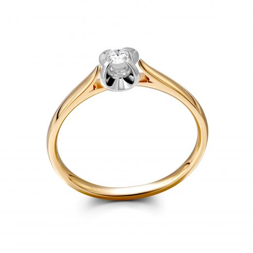 Ring with a diamond in a combination of white and rose gold 1-245 894