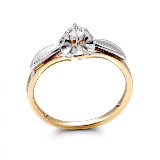 Ring with a diamond in a combination of white and rose gold 1-245 896