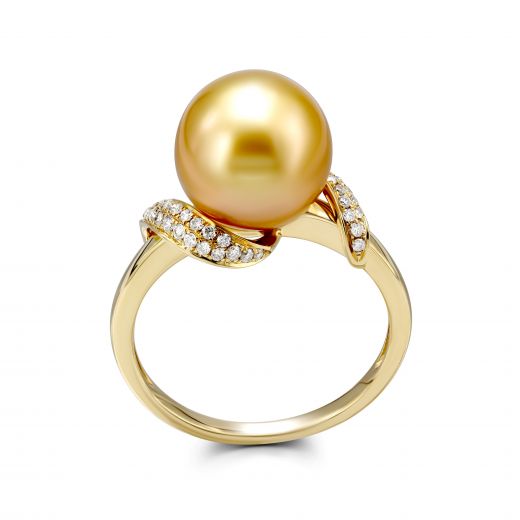 Сережки з діамантами  та перлиною у жовтому золоті 1-246 041