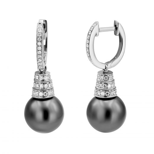 Earrings with diamonds and pearls in white gold 1-246 045