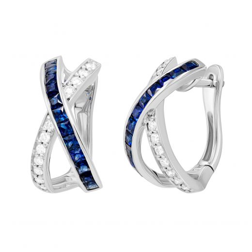 Earrings with diamonds and sapphires in white gold 1-248 726