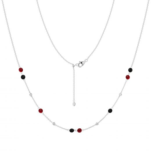 Transformer necklace with diamonds, rubies and onyx in white gold