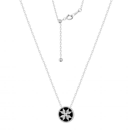 Necklace with diamonds and onyx in white gold 1L034-0186