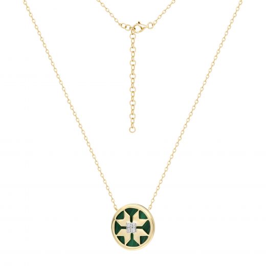 Necklace with diamonds and malachite in yellow gold 1L034-0195