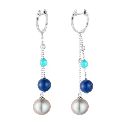 Earrings with turquoise, lapis lazuli and pearls