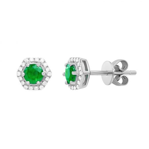 Earrings with diamonds and emeralds in white gold 1С034ДК-1683