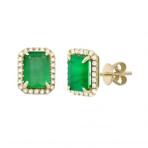 Earrings with diamonds and emeralds in yellow gold 1С034ДК-1755
