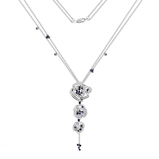 Necklace with diamonds and sapphires in white gold 1Л042-0013