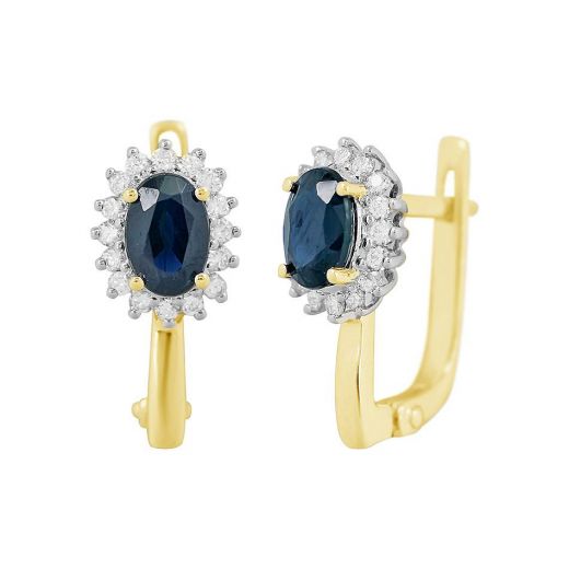Earrings with diamonds and sapphires in yellow gold 1-173 807