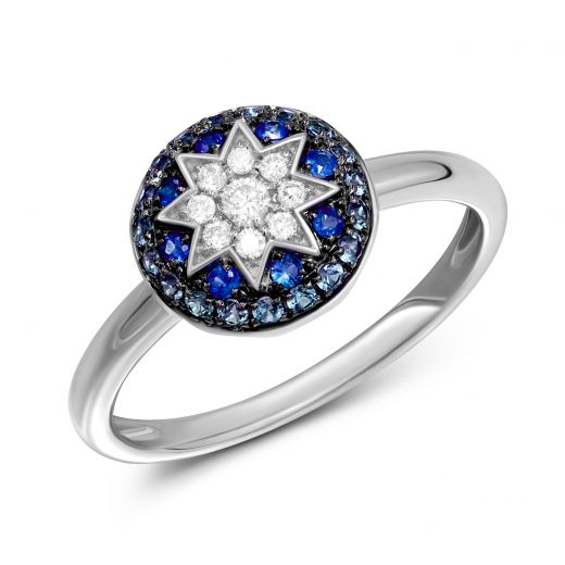 Ring with diamonds and sapphires in white gold 1К759-0431