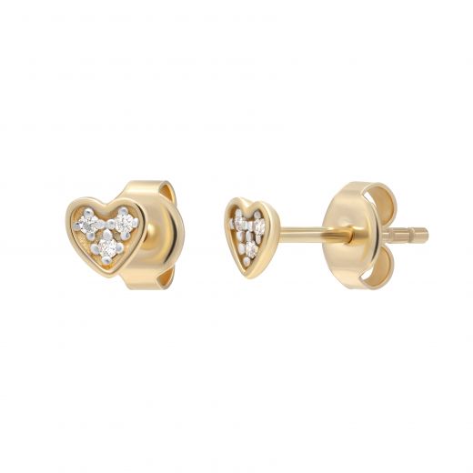 Earrings with diamonds Delicate heart rose gold