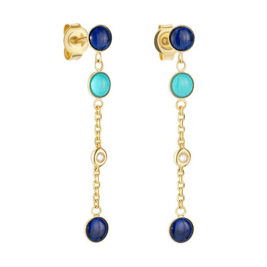 Earrings in yellow gold with diamonds, turquoise and lapis lazuli ZARINA