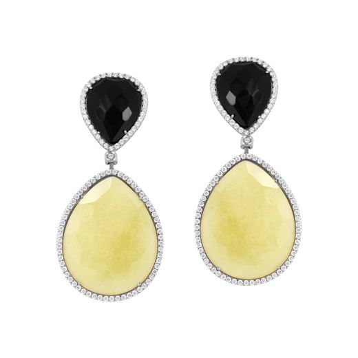 Earrings with white gold jasper fianity and onix 2С138-0142