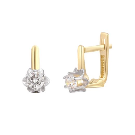 Earrings with cubic zirconia in white and yellow gold 2-222 204