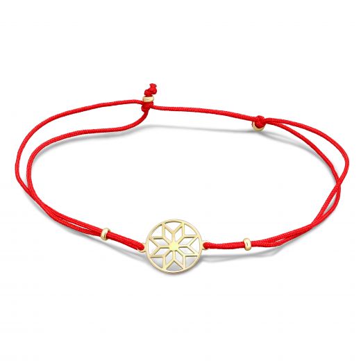 Bracelet on a red lace from yellow gold В150:ЭЗ-2ZH2-30