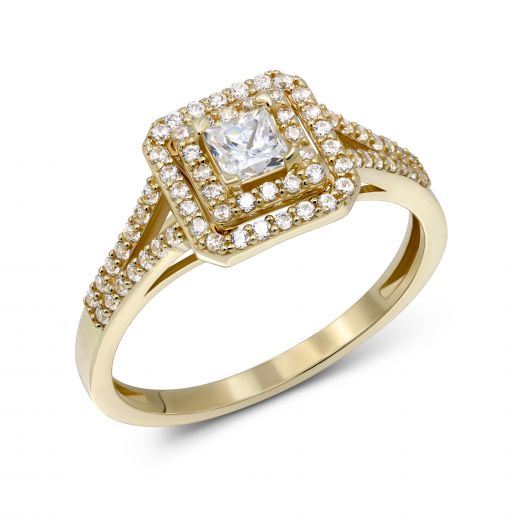Ring with cubic zirconia in yellow gold 2-241 711