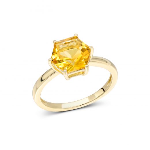 Кольцо с цитрином в желтом золоте 2К034НП-1683