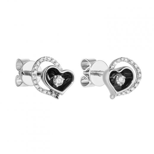 Earrings with diamonds and black rhodium Heart