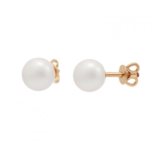 Earrings with pearls in rose gold 7mm 2С449НП-0212