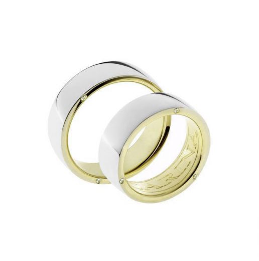 Wedding ring with diamonds in a combination of white and yellow gold 2ОБ619-0024-1