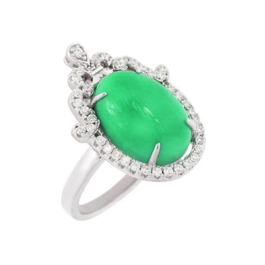 Silver ring with imit. green agate and fianitami 3К291-0044-1