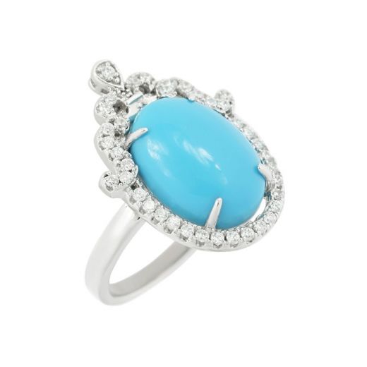 A ring with fianitami and imit. turquoise with silver 3-204 055