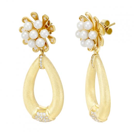 Silver earrings with fanites and pearls yellow rhodium