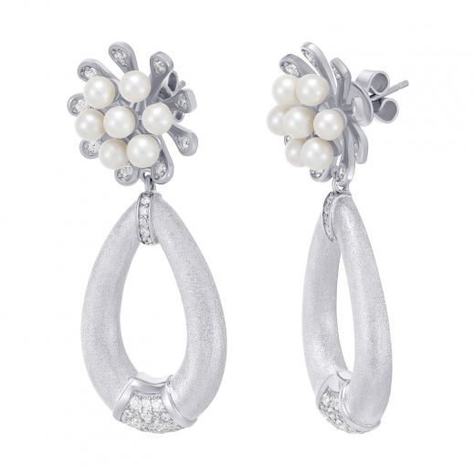 Silver earrings with cubic zirkonia and pearls white rhodium