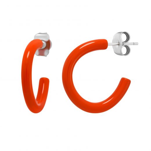 Earrings orange enamel white rhodium