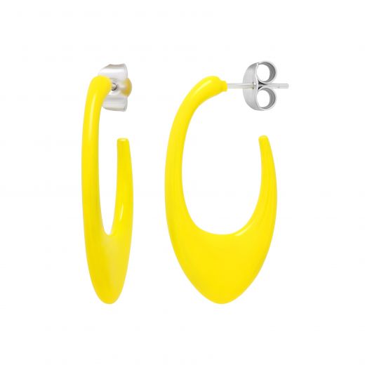 Earrings enamel yellow white rhodium