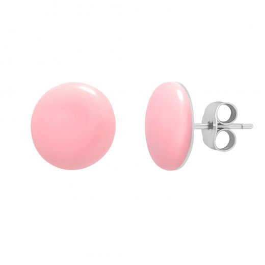 Button earrings light pink enamel