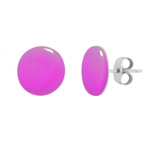 Button earrings dark pink enamel