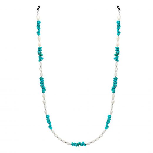 Lanyard necklace for eyepieces with turquoise and pearls 3D291-0008