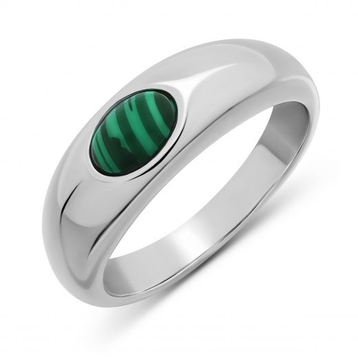 Daisy ring imitation malachite white rhodium