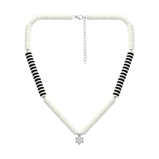 Necklace Rogneda white agate, onyx and cubic zirkonia