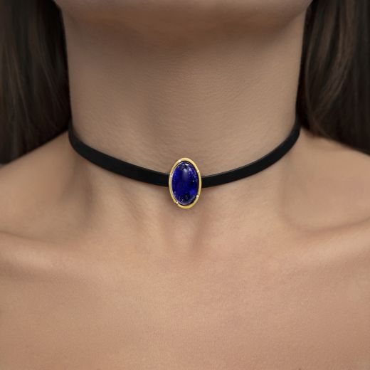 Necklace-checker with lapis lazuli 3L155-0089