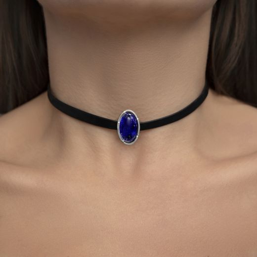 Necklace-checker with lapis lazuli 3L155-0090