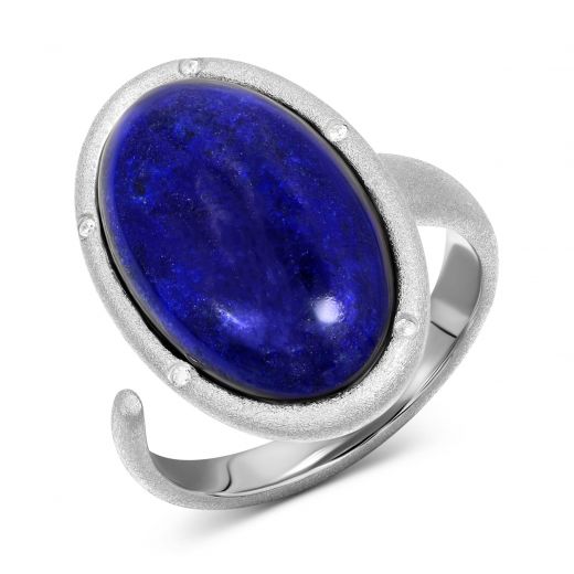 Daxi ring with lapis lazuli and cubic zirkonia white rhodium