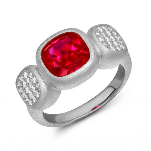 Lana ring with imitation rubies and cubic zirkonia white rhodium