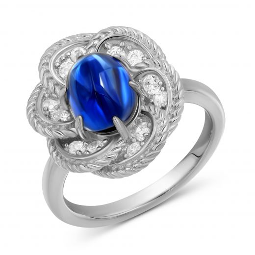 Ring with kyanite and cubic zirkonia white rhodium