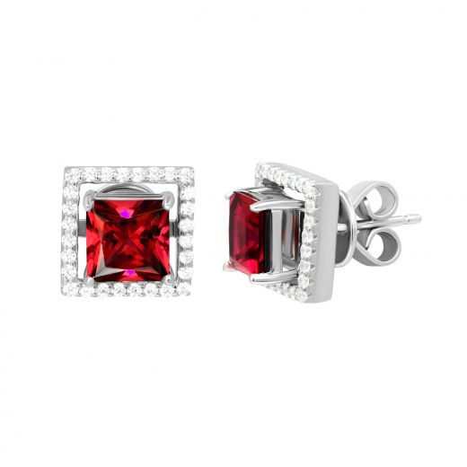 Earrings with zirconias and piece rubies in silver 3С376-0193-1